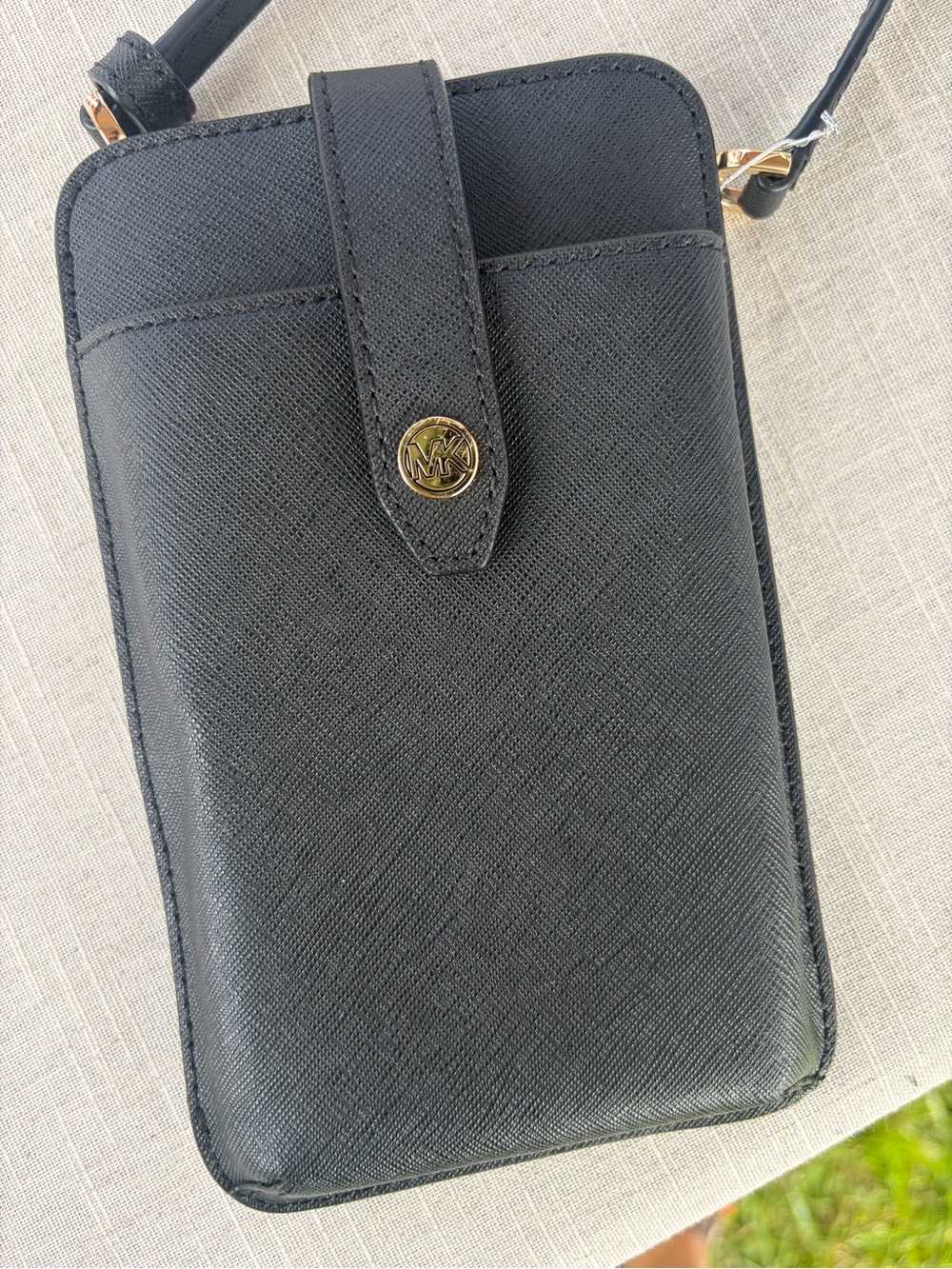 Michael Kors Black Saffiano Crossbody Phone Pouch & Wallet with Gold Logo